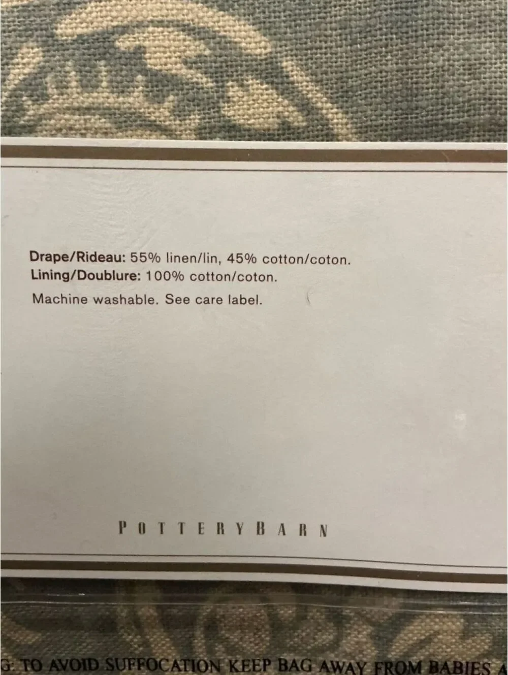 Pottery Barn Alessandra Floral Linen and Cotton Drape Pole Top 50 x 108 inches